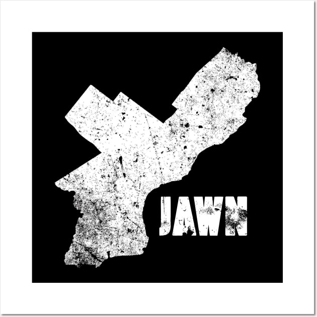 Philly Jawn Philadelphia Map Distressed Gritty Retro Style Wall Art by graphicbombdesigns